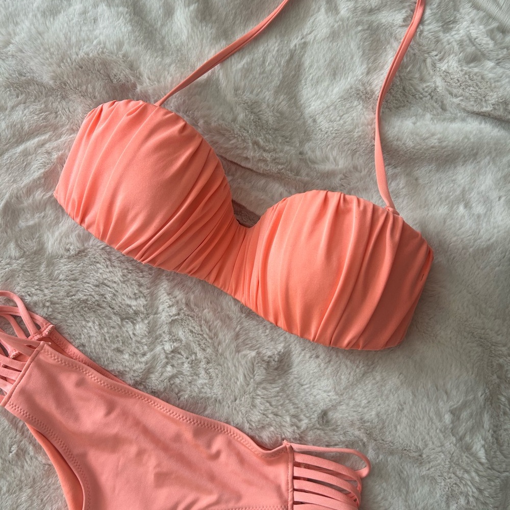 Peach Ruched Bikini Set - Picture 4 of 9